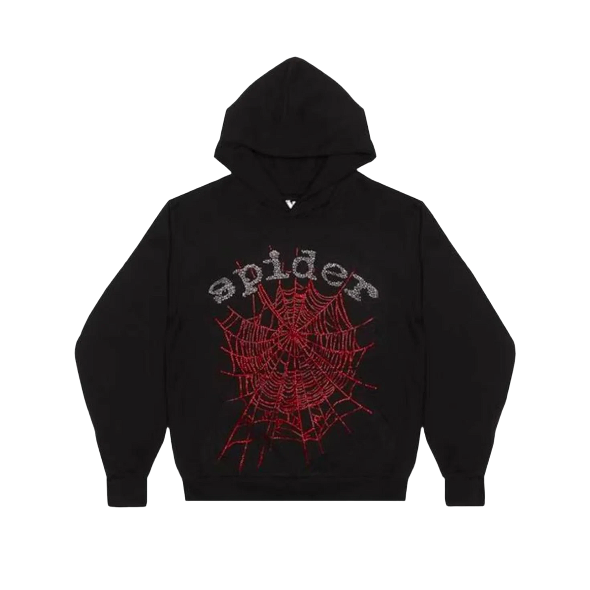 Sp5der Rhinestone OG Web V2 Hoodie Black Red