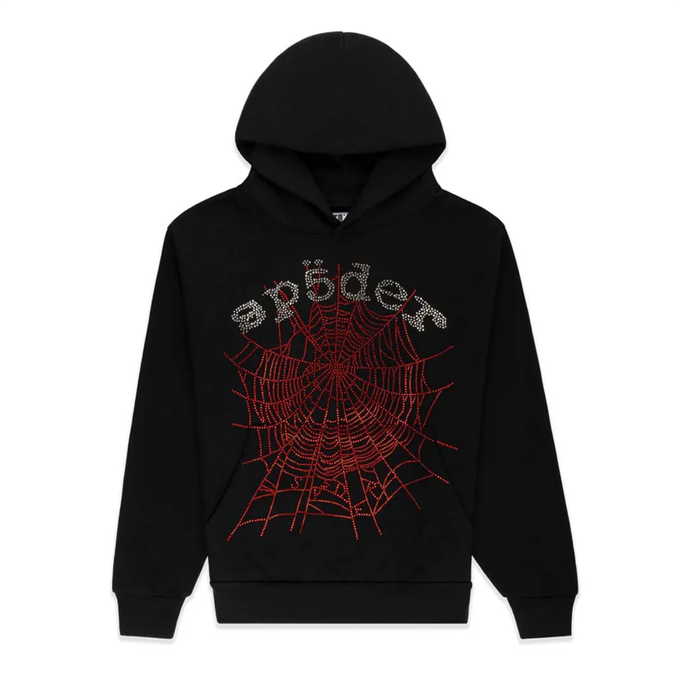 Sp5der Rhinestone OG Web V2 Hoodie Black Red