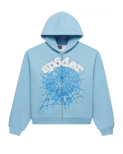 Sp5der OG Web Zip Up Hoodie Sky Blue